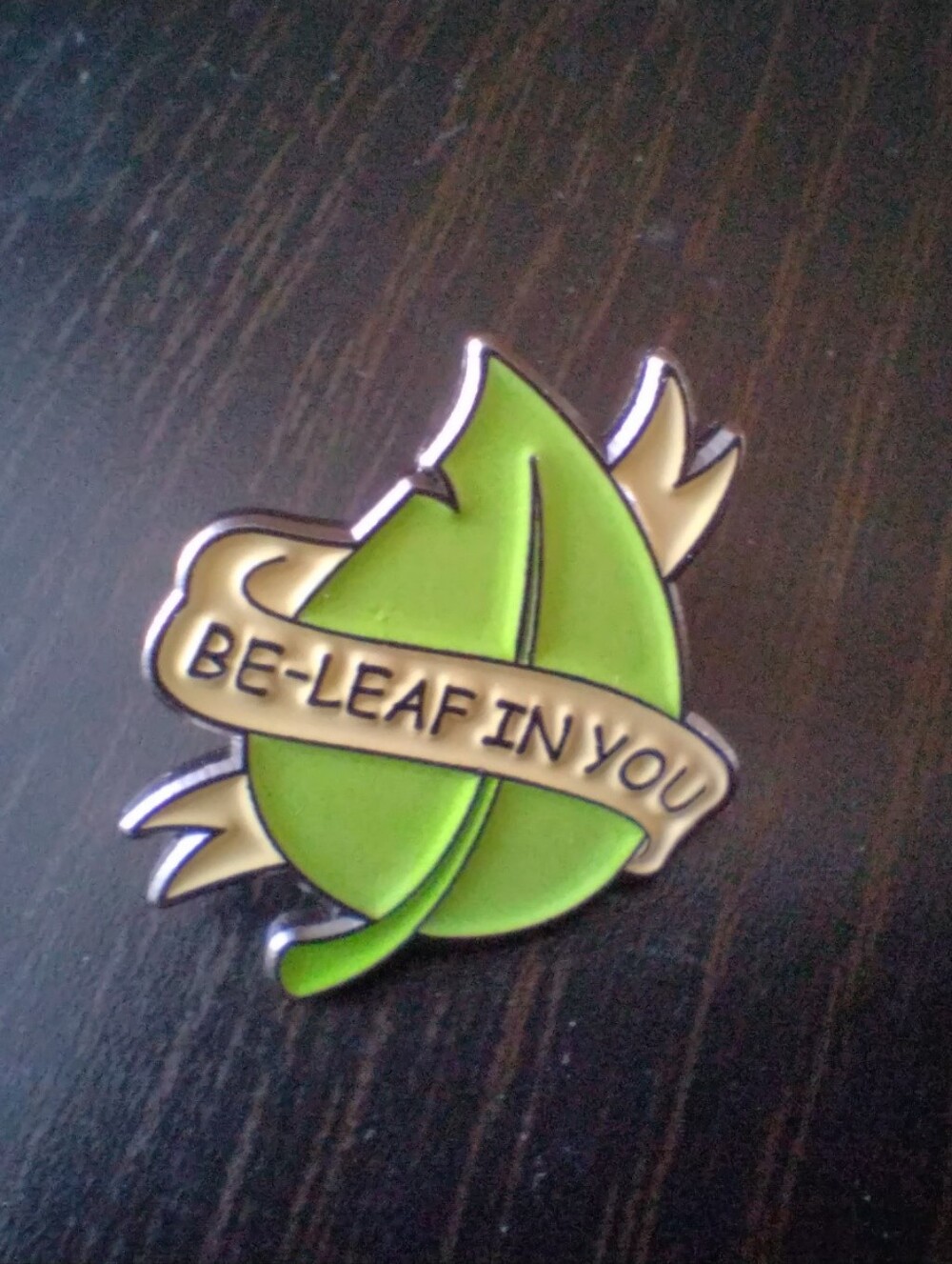 🧁 3/$30 Green Leaf "Be-Leaf In You" Punny Motivational Enamel Pin NEW